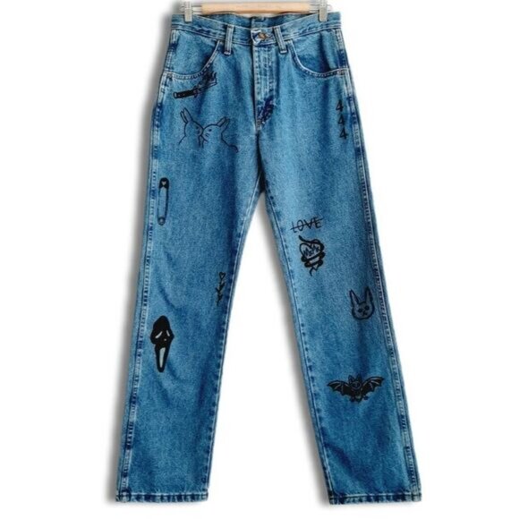 Rustler Blue High Rise Women Jeans with Black Graphics - Picture 2 of 16